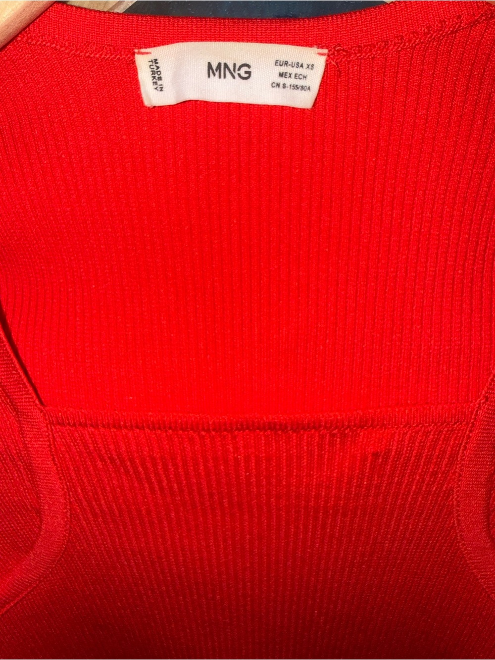 Mango Bright Red Ribbed Square-Neck Knit Top - Picture 5 of 5